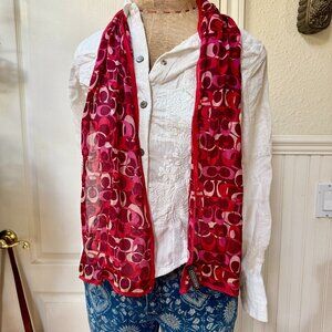 100% Silk Coach Signature Long Scarf Stole Red Made in Japan